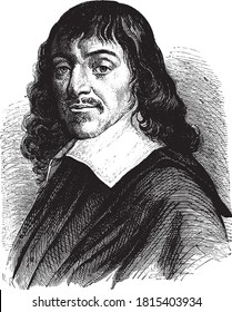 René Descartes, grabado de vintage. De la Francia Popular, 1869.