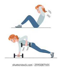 Renegade row and sit-ups on a diet