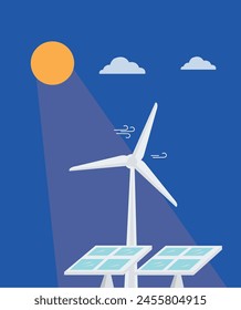 Erneuerbare Energie, Batterie, Windmühlenenergie, Umwelt-Ökosystem-Vektorillustration