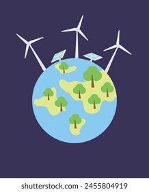Renevable energy, battery, windmill energy, environment eco system vector illustration