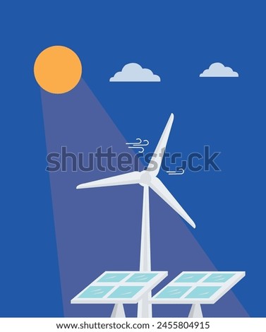 Renevable energy, battery, windmill energy, environment eco system vector illustration