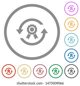 Renew certificate flat color icons in round outlines on white background