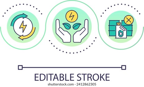 Renewable alternative energy loop concept icon. Avoid fuel usage. Clean electricity abstract idea thin line illustration. Isolated outline drawing. Editable stroke