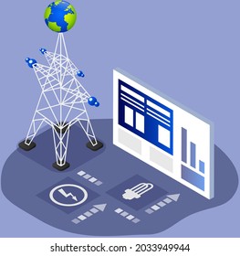 Producción de energía alternativa renovable. Consumo ecológico para la producción de electricidad. Sustituto del combustible limpio y respetuoso con la naturaleza. Generación de electricidad utilizando ilustraciones de tecnologías verdes