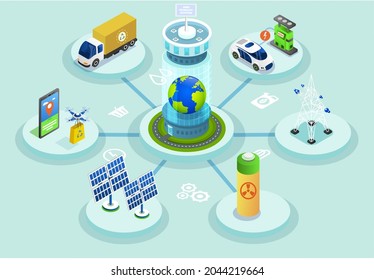 Renewable alternative energy producing. Ecological consumption for electricity production. Nature friendly and clean fuel substitute. Generating electricity using green technologies illustrations set