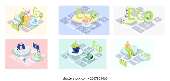 Renewable alternative energy producing. Ecological consumption for electricity production. Nature friendly and clean fuel substitute. Generating electricity using green technologies illustrations set