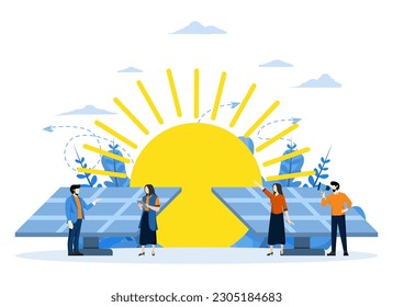 renewable alternative energy. solar energy, solar panel technology. Renewable technology replaces fossil technology, environmental resource extraction schedule vector design. vector illustration.