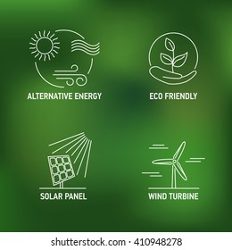 Renewable alternative energy source icon set. Vector illustration