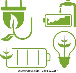 Renewable alternative energy vector, eco friendly energy set