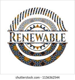 Renewable arabic badge. Arabesque decoration.