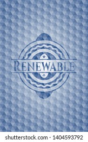 Renewable blue badge with geometric background. Vector Illustration. Detailed.