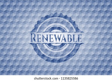 Renewable blue hexagon emblem.