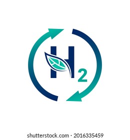 Renewable Eco Energy Clean Hydrogen H2 Icon Concept. Production of Green Hydrogen Energy Powered by Renewable Electricity. Hydrogen H2 Vector Illustration Design.