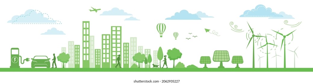 Renewable and Eco Friendly Energy Concept Vector Banner. Vector Flat design elements for Clean Environment, Technological sustainable energy and Alternative Energy concept, Vector Design illustration.