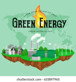 renewable ecology energy icons, green city power alternative resources concept, environment save new technology, solar and wind electricity vector illustration