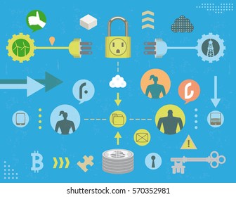 Renewable electric and fossil energy security concept with social media icons, infographics elements and grunge texture.