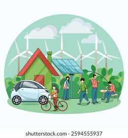 Renewable Energies, Green energy illustration, Modern Flat Vector Design