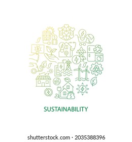 Renewable energy abstract gradient linear concept layout with headline. World ecology. Sustainability minimalistic idea. Thin line graphic drawings. Isolated vector contour icons for background