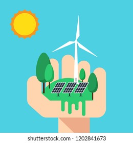 Renewable energy and alternative source environment concept flat design, vector illustration