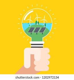 Renewable energy and alternative source environment concept flat design, vector illustration