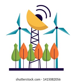 renewable energy antenna tree forest vector illustration