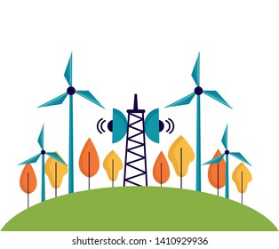 renewable energy antenna windmill tree forest vector illustration
