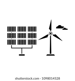 Renewable energy black icon concept. Renewable energy  vector sign, symbol, illustration.