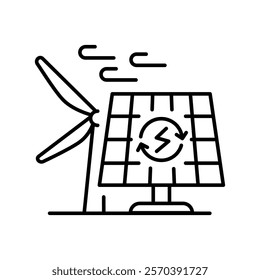 Renewable energy black line icon. Vector isolated element. Editable stroke.