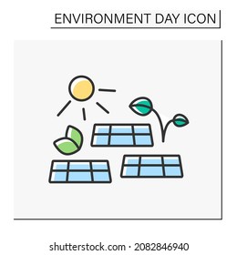 Renewable energy color icon. Conversion of power from sunlight into electricity. Solar battery. Eco awareness. Environment day concept. Isolated vector illustration
