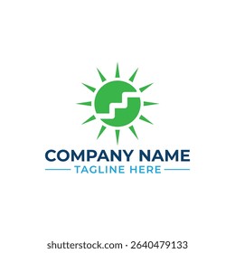 Renewable Energy Company Logo , Green Solar Energy Logo, Modern  Sun and Stairs Vector Design