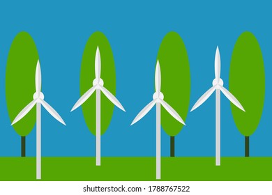 Konzept der erneuerbaren Energien. Land, in dem erneuerbare Energien aus Windparks zur Stromerzeugung genutzt werden. Es hilft der Umwelt der Erde.