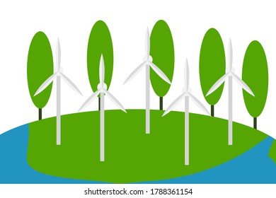 renewable energy concept. The earth using renewable energy from wind turbines to electricity. it helps the environment of earth.