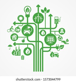 Renewable energy concept icon. Green electricity sources icons. Alternative energy background