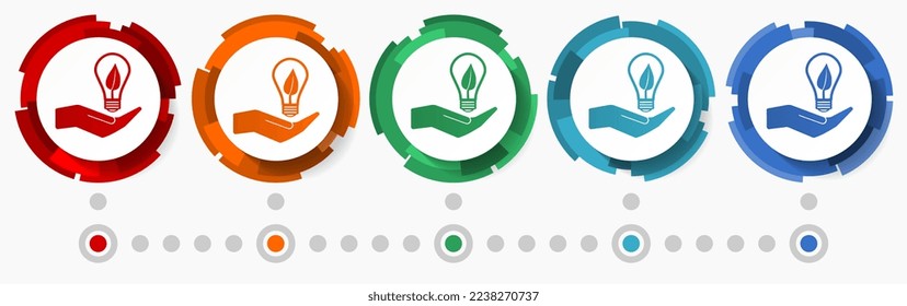 Renewable energy concept vector icon set, modern design abstract web buttons in 5 color options, infographic template