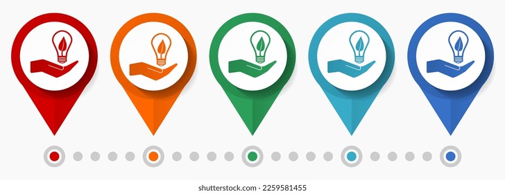 Renewable energy concept vector icon set, flat design pointers, infographic template