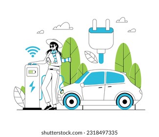 Renewable energy concept. Vector illustration of clean electric energy from renewable sources, sun, and wind. Sustainable green energy, renewable energy sources, and green electricity