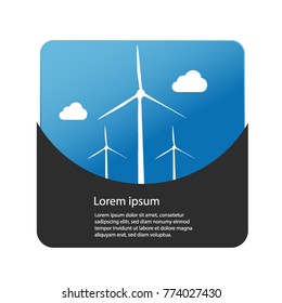 Renewable Energy Concept - Wind Turbines And Clouds With Background - Web Button