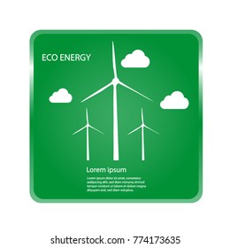 Renewable Energy Concept - Wind Turbines And Clouds With Background - Web Button