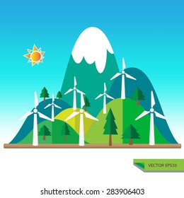 renewable energy in countryside forest nature landscape ecology illustration vector