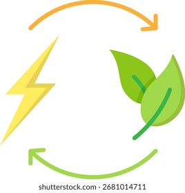 Erneuerbarer Energiezyklus mit Blättern und Blitzschlag