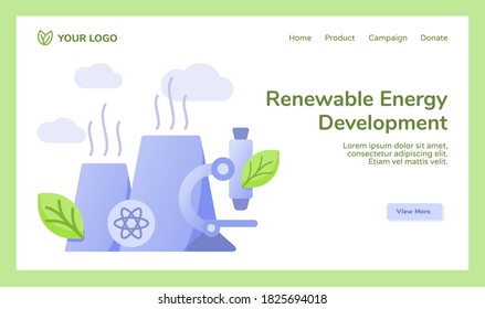 Renewable energy development reactor nuclear power station microscope campaign for web website home homepage template banner landing page with flat style