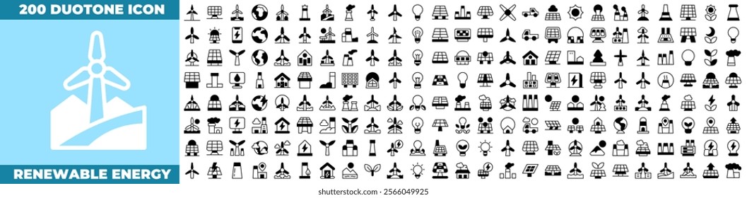 Renewable Energy Duotone Editable Icons set. Vector illustration in modern thin duotone style of renewable energy icons: energy, renewable, technology, etc