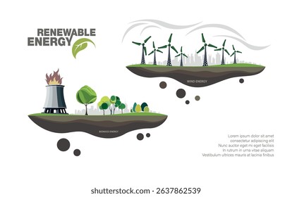 renewable energy earth sun, wind and water. Vector illustration