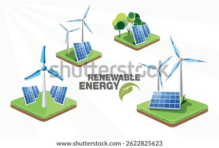 renewable energy earth sun, wind and water. Vector illustration