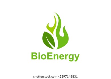 Renewable energy eco logo with leaf and fire element symbols