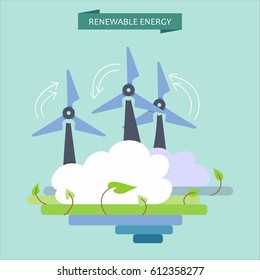 Renewable energy. Ecology concept. Flat vector illustration. EPS 10.