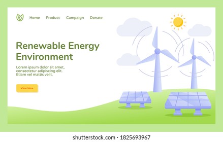 Renewable energy environment wind solar cell power energy campaign for web website home homepage template banner landing page with flat style