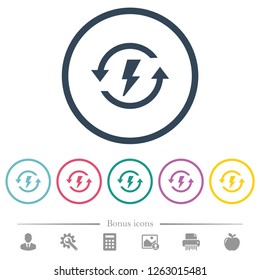 Renewable energy flat color icons in round outlines. 6 bonus icons included.