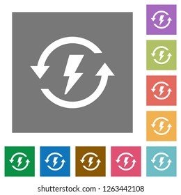 Renewable energy flat icons on simple color square backgrounds