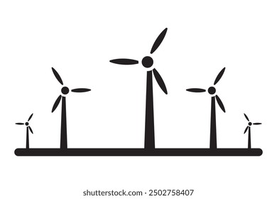 Symbol für die Erzeugung erneuerbarer Energien, Vektor. Windkraftanlage Silhouette, Vektor, Symbol. Windmühle Zeichen Vektor, Silhouette. Vektorgrafik.